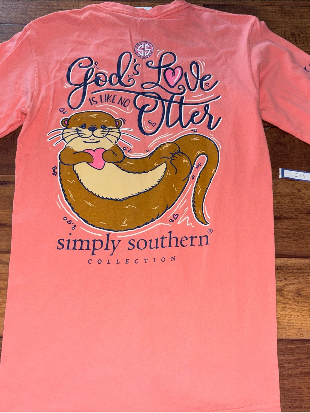 Simply Southern Coral Long Sleeve "God's Love Is Like No Otter" Shirt - Size S